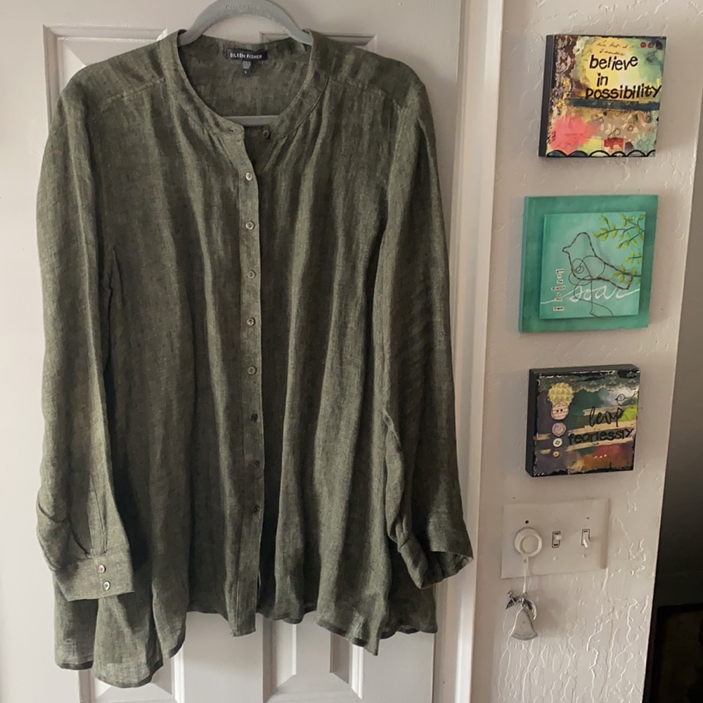 EILEEN FISHER- linen, lightweight button down top